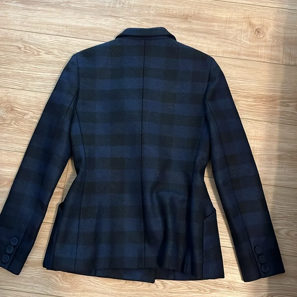 Dior black and blue plaid wool blend bar jacket